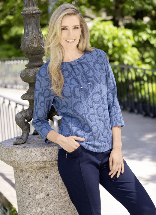 3/4-Arm - Pullover in Ausbrenner-Optik, in Größe 036 bis 052, in Farbe BLAU-JEANSBLAU Ansicht 1