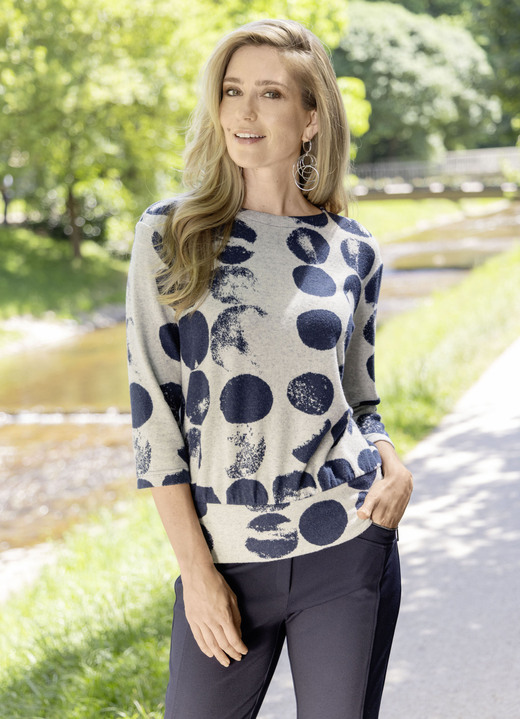 3/4-Arm - Flauschig weicher Pullover    3/4-Arm - Flauschig weicher Pullover   , in Größe 036 bis 052, in Farbe KIESEL MELIERT-NACHTBLAU