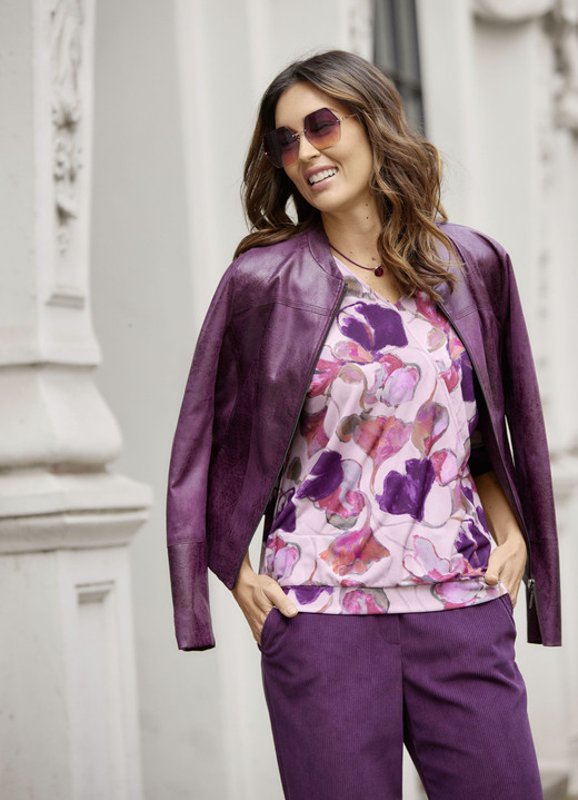 Kurzarm - Shirt-Tunika in weiter Form, in Größe 036 bis 048, in Farbe ROSENHOLZ-AUBERGINE-AZALEE-BUNT Ansicht 3