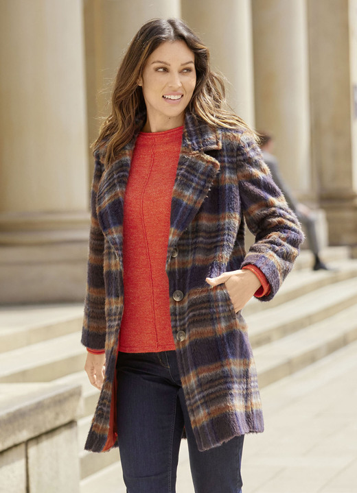 Kunstpelzmäntel - Kurzmantel im Karo-Dessin, in Größe 036 bis 048, in Farbe MARINE-TERRA-ECRU-BUNT Ansicht 3