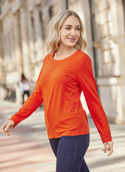 Langarm - Unifarbenes Shirt, in Größe 036 bis 048, in Farbe ORANGE Ansicht 1