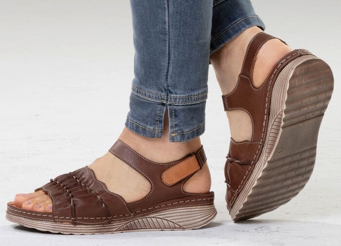 Gemini, leichte Damen-Sandalen, Weite G, aus Leder BRAUN