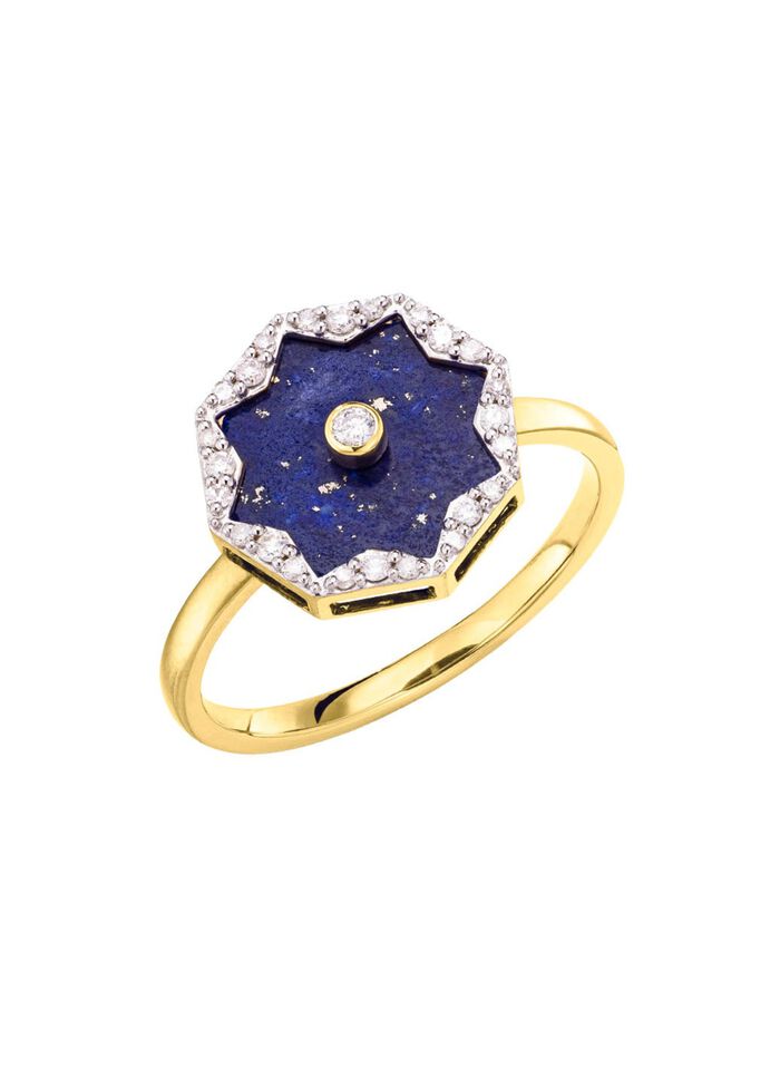 Damenring mit echt Lapislazuli, Brillanten und Diamanten 
