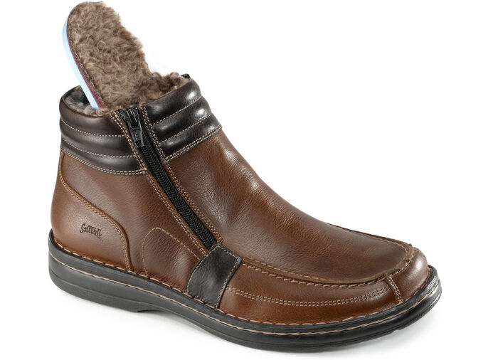 GINO GALANTE, gefütterte Herren-Boots, Winterschuhe, mit herausnehmbarem Fußbett COGNAC-MOKKA