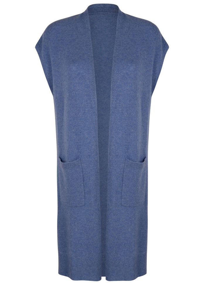 Long-Strickweste aus Kaschmir JEANSBLAU