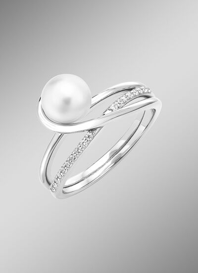 Damenring mit S&uuml;&szlig;wasser-Zuchtperle und synth. Zirkonia 