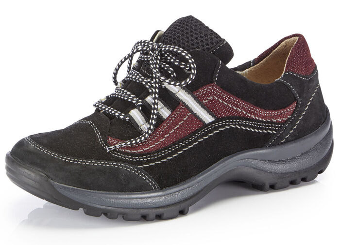 ELENA EDEN Schn&uuml;rschuh aus teilweise gepr&auml;gtem Nubukleder SCHWARZ-BURGUND