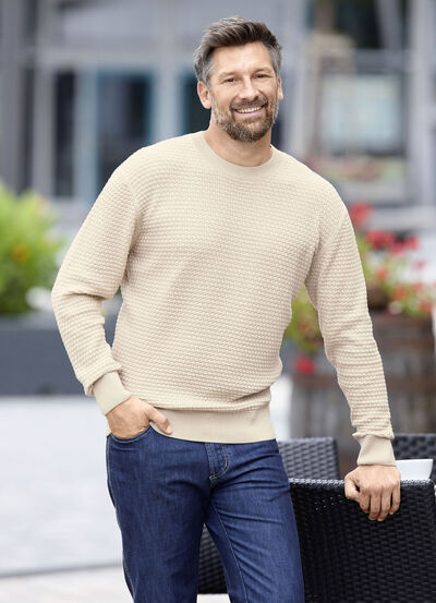 Rundhalspullover mit Strukturdessin in 3 Farben 