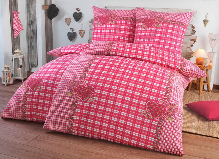 4-teiliges Bettwäsche-Set mit rustikalem Karodessin ROT