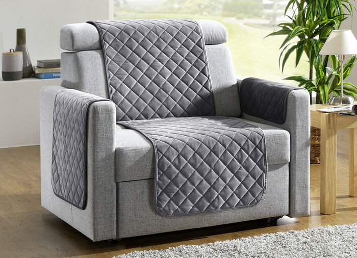 Sessel,- Couch,- und Armlehnschoner mit Bandeinfassung ANTHRAZIT