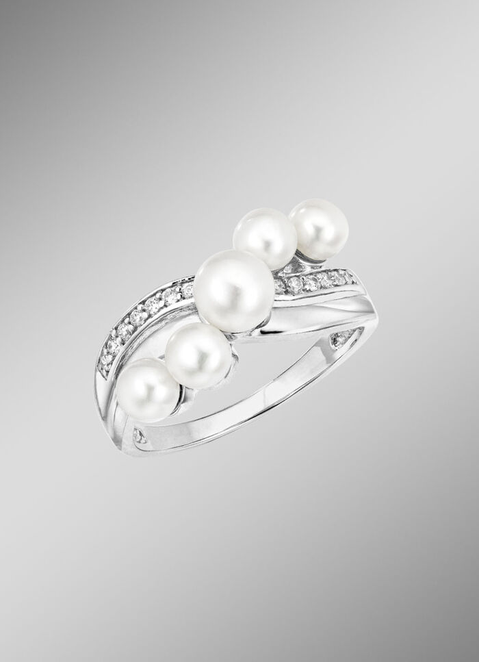 Perlenglanz und strahlende Eleganz: Damenring mit Süßwasser-Zuchtperlen 