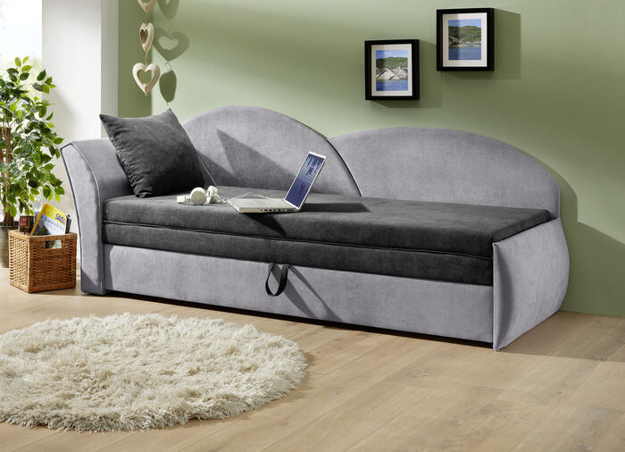 Schlafsofa mit Bettkasten und 1 Dekokissen ANTHRAZIT-GRAU