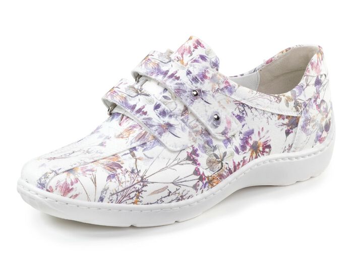 Waldl&auml;ufer, bequeme Damen-Slipper, Weite H, mit herausnehmbarem Fu&szlig;bett WEISS-BUNT