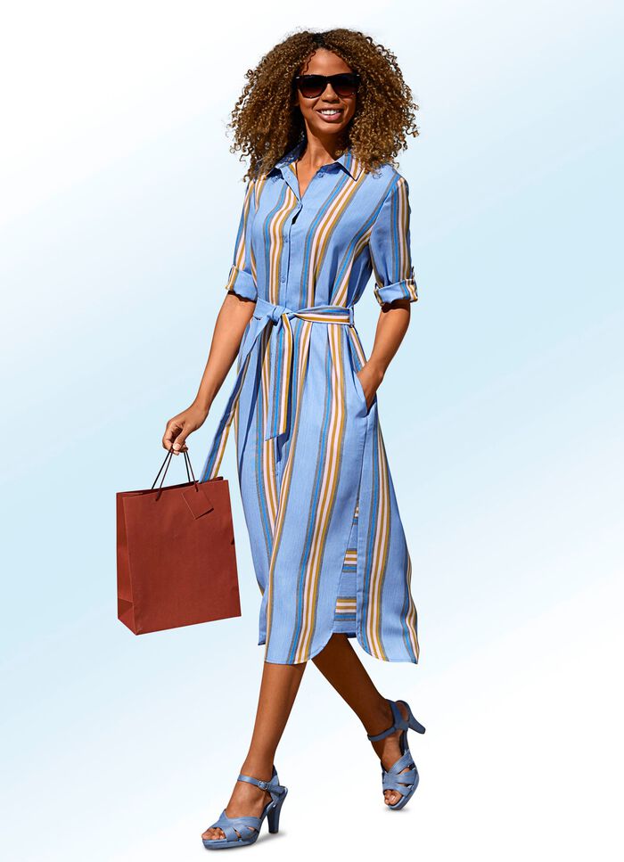 Kleid mit Bindegürtel und Manschettenärmel 