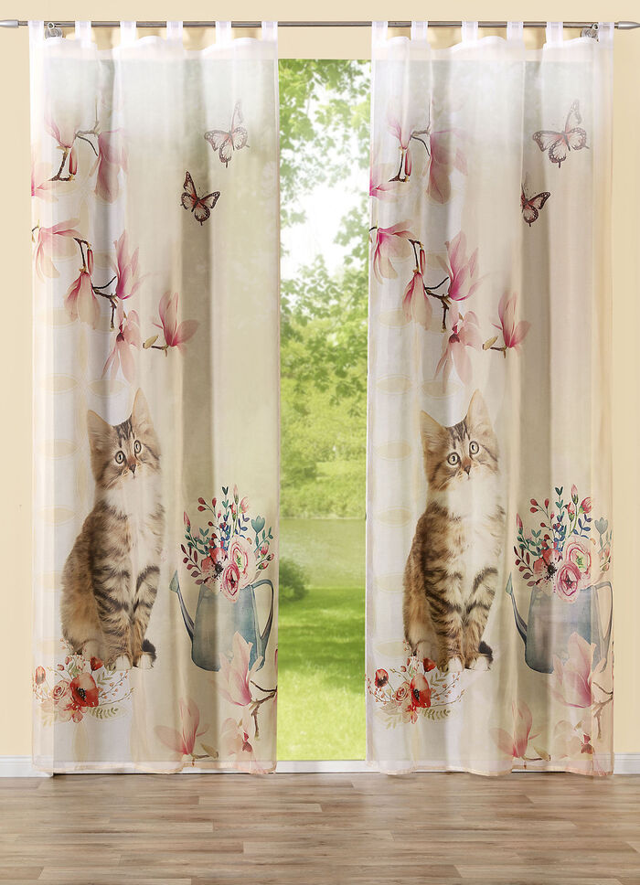 Digitalbedruckte Übergardine und Verdunkelungsschals mit Katzen-Motiv 