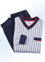 Schlafanzug mit V-Ausschnitt und Bündchenabschlüssen HELLBLAU-BUNT