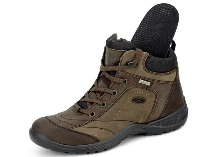 Schn&uuml;r-Stiefelette in interessanter Farbkombination TABAK-SCHOKO