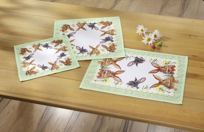 Tisch- und Raumdekoration mit Hasen-Motiven WEISS-BUNT