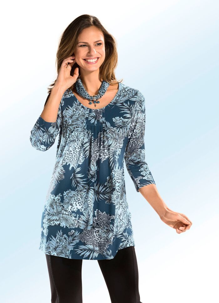 Longshirt mit Allover-Dessin in 3 Farben 