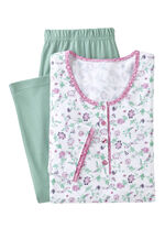Schlafanzug mit Alloverdessin und Knopfleiste WEISS-ROSA-JADE