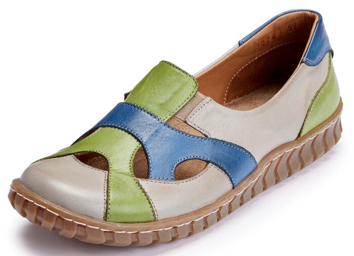 Gemini Slipper aus Rind-Nappaleder TAUPE-GR&Uuml;N-BLAU