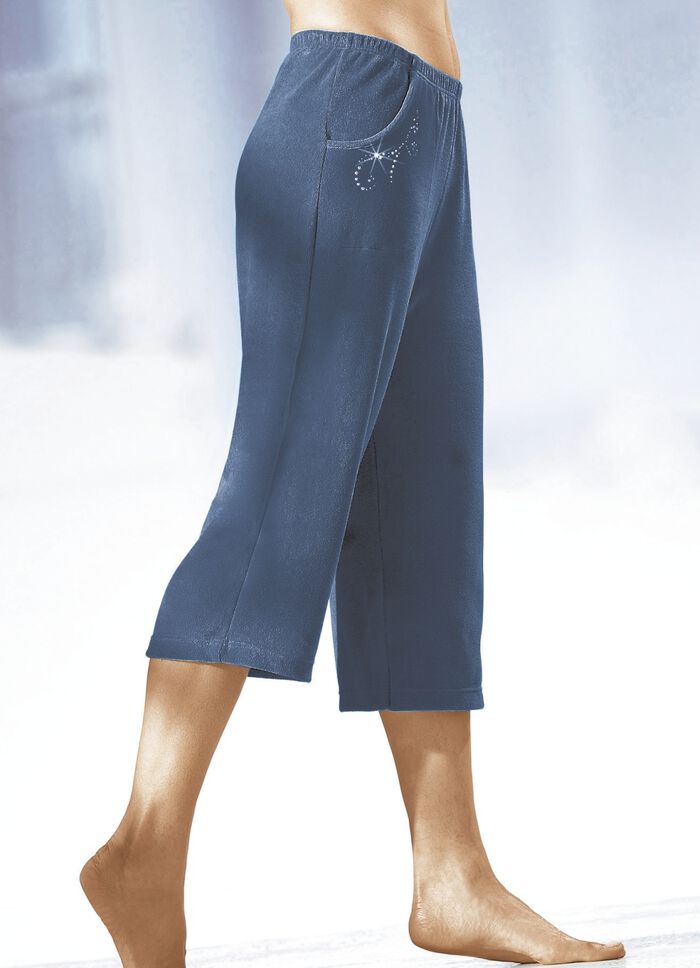 Caprihose mit dekorativer Schmucksteinzier JEANSBLAU