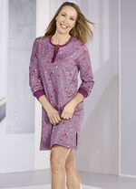 Frottierstretch Nachthemd mit Knopfleiste und B&uuml;ndchen 