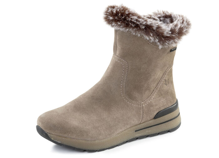 Caprice, gef&uuml;tterte Damen-Stiefeletten, Winterschuhe, Weite H, mit herausnehmbarem Fu&szlig;bett TAUPE