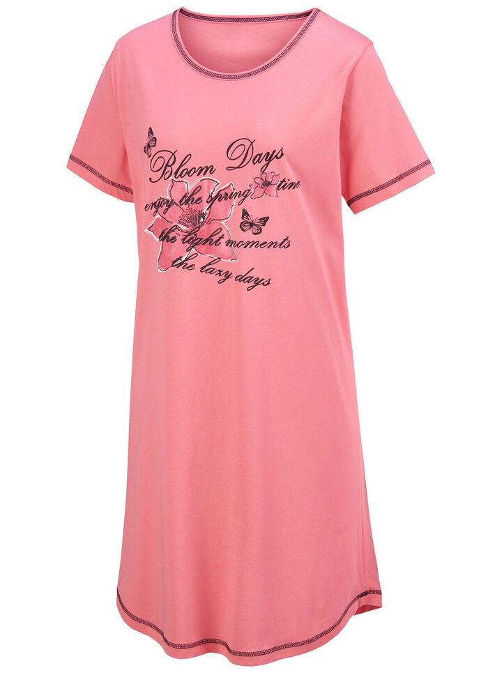 Zweierpack Nachthemden, Kurzarm mit Rundhals 1X KORALLE, 1X JADEGR&Uuml;N