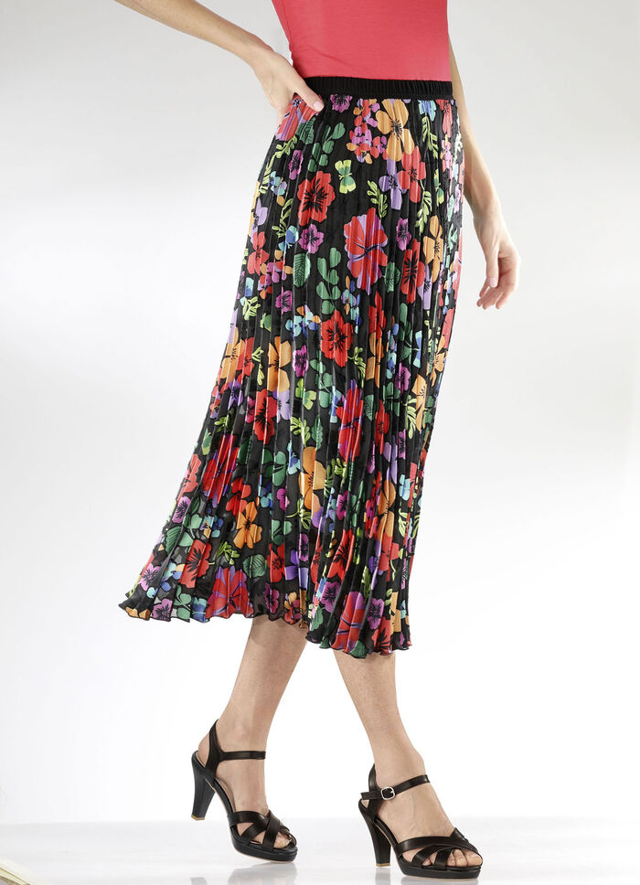 Plissee-Rock mit floraler Dessinierung SCHWARZ-BUNT