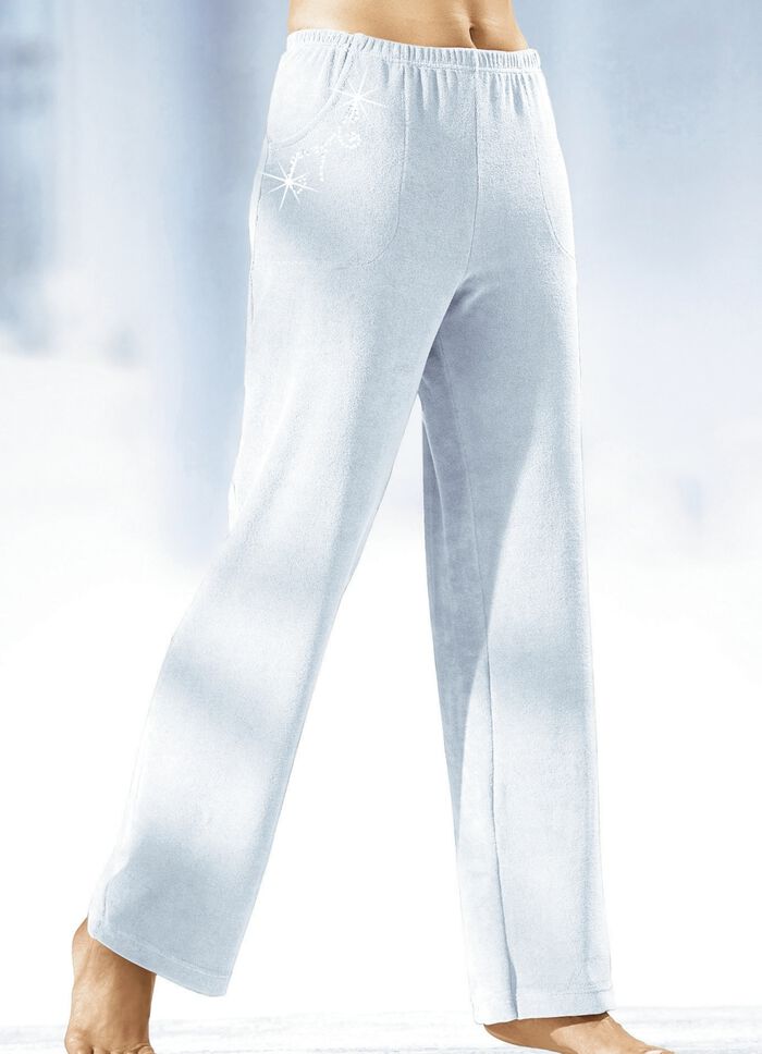 Hose mit hübscher Schmucksteinzier   WEISS
