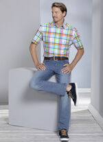 Kariertes "King's Road"-Hemd T&Uuml;RKIS-LIMETTE-BUNT KARIERT