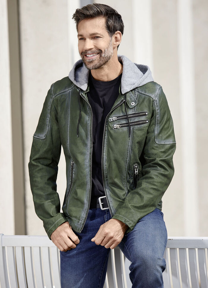 Lederkurzjacke mit Kapuze 