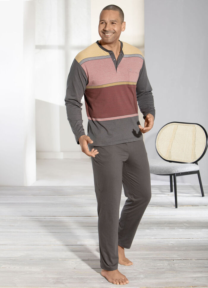 Hajo Klima light Schlafanzug mit Knopfleiste und garngef&auml;rbtem Ringeldessin 