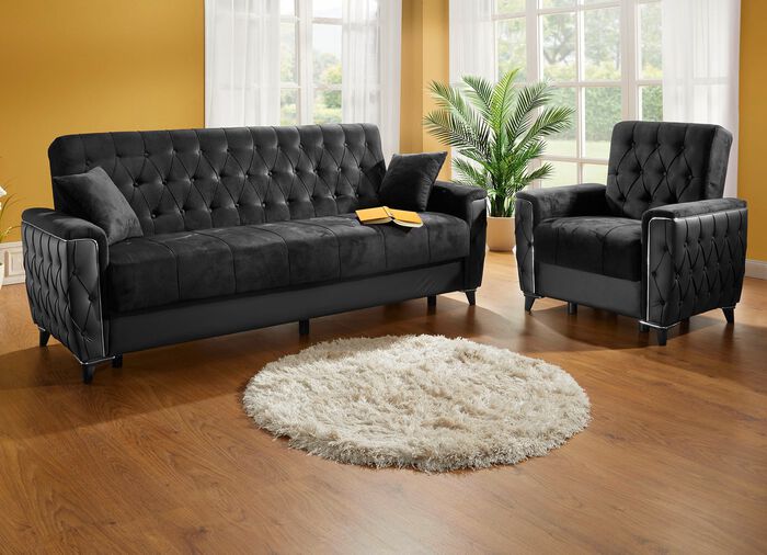 Polsterm&ouml;bel mit Bettkasten und Liegefunktion SCHWARZ