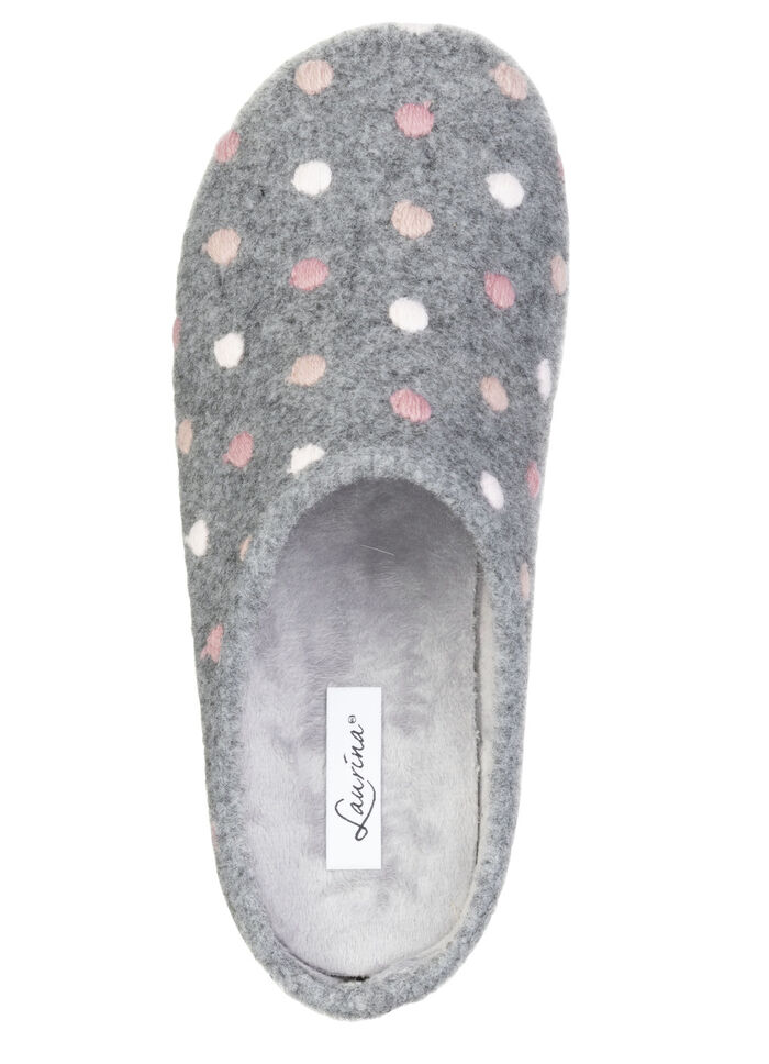 Laurina, klassische Damen-Hausschuhe, mit Pünktchen-Stickerei GRAU