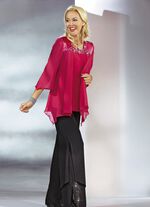 2-teiliges Blusen-Set mit glänzendem Satin-Besatz FUCHSIA