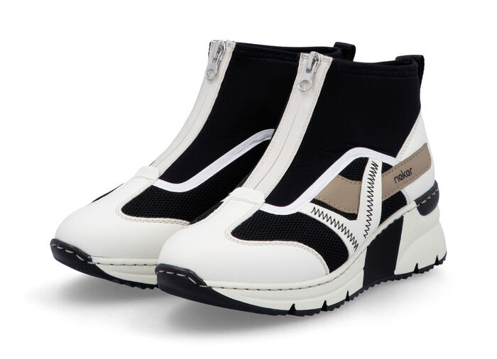 Rieker, stylische Damen-Boots, Weite G, mit herausnehmbarem Fußbett CREME-SCHWARZ-BRAUN