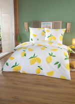 Bettw&auml;sche-Garnitur mit leuchtend gelbem Zitronen-Dessin 