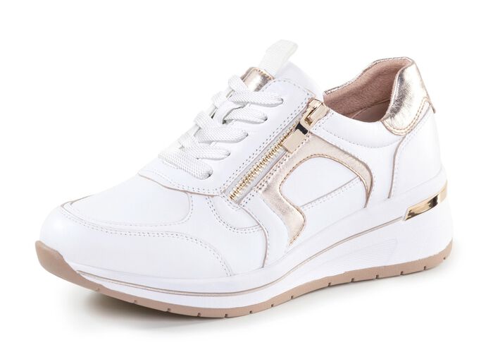 ELENA EDEN, sytlische Damen-Sneaker, Weite H, mit herausnehmbarem Fu&szlig;bett WEISS-GOLD