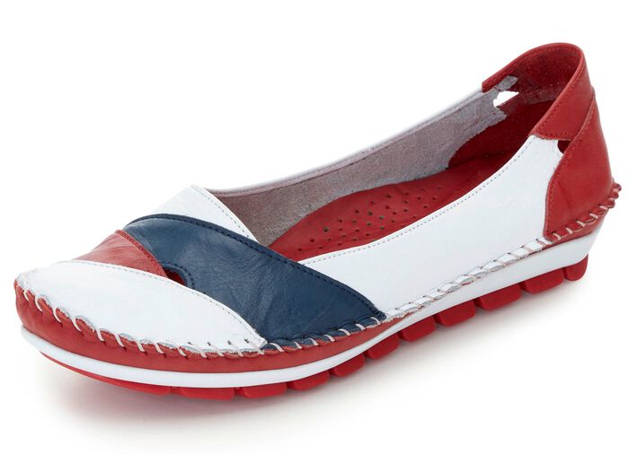 Gemini, klassische Damen-Slipper, Weite G, mit herausnehmbarem Fu&szlig;bett WEISS-ROT-MARINE