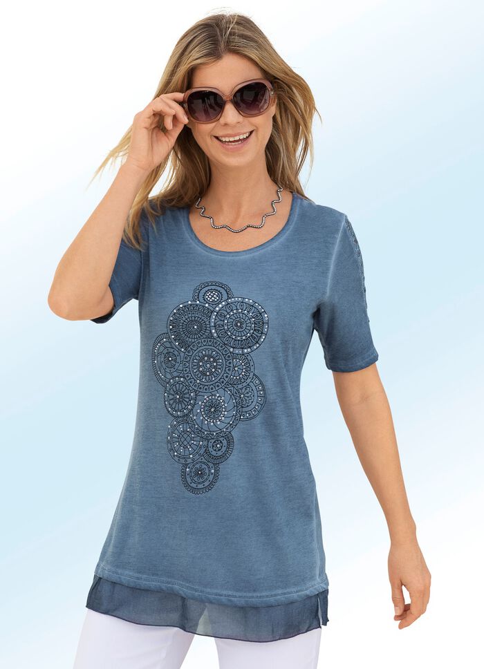 Longshirt mit Spitzeneinsatz an den Ärmeln in 3 Farben JEANSBLAU