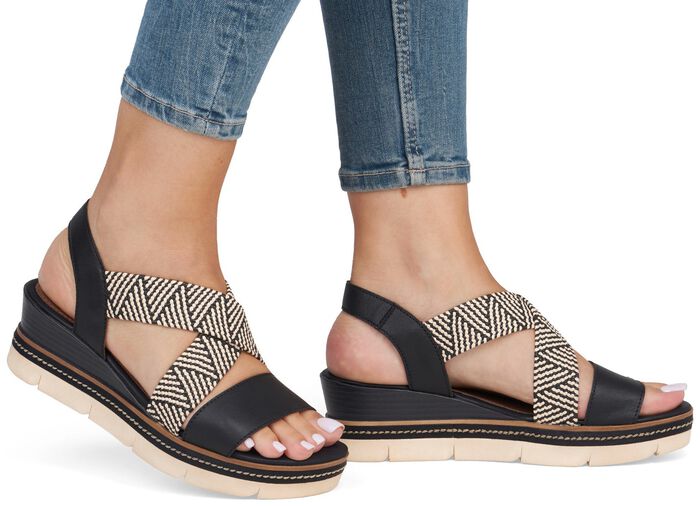 Remonte Sandalette mit Flechtdurchz&uuml;gen SCHWARZ-CREME
