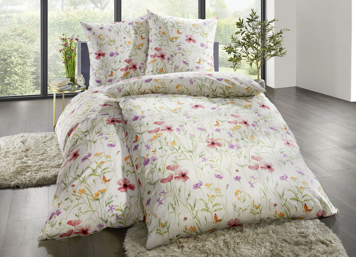 Beidseitig bedruckte Bettwäsche-Garnitur mit Reißverschluss CREME