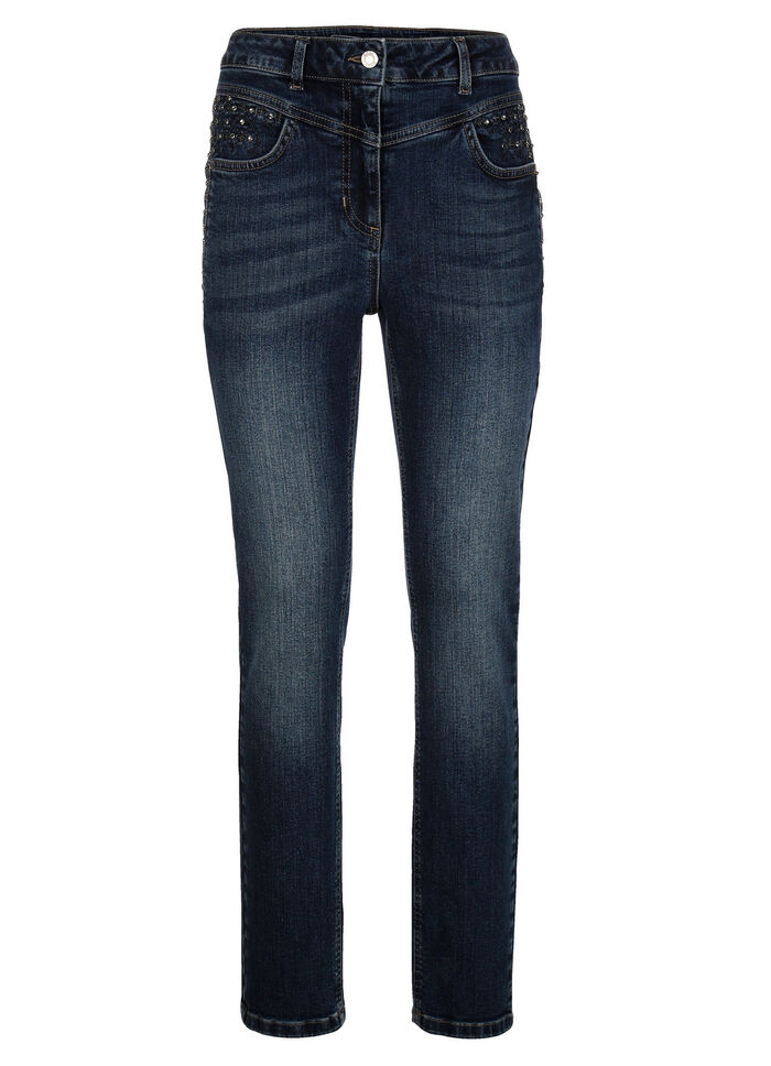 Jeans mit Glitzersteinchen und Ziern&auml;hten 