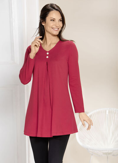 Longshirt mit Kellerfalte im Vorderteil in 2 Farben 