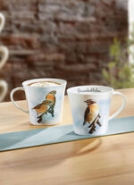 Henkelbecher mit Braunkehlchen-Motiv 