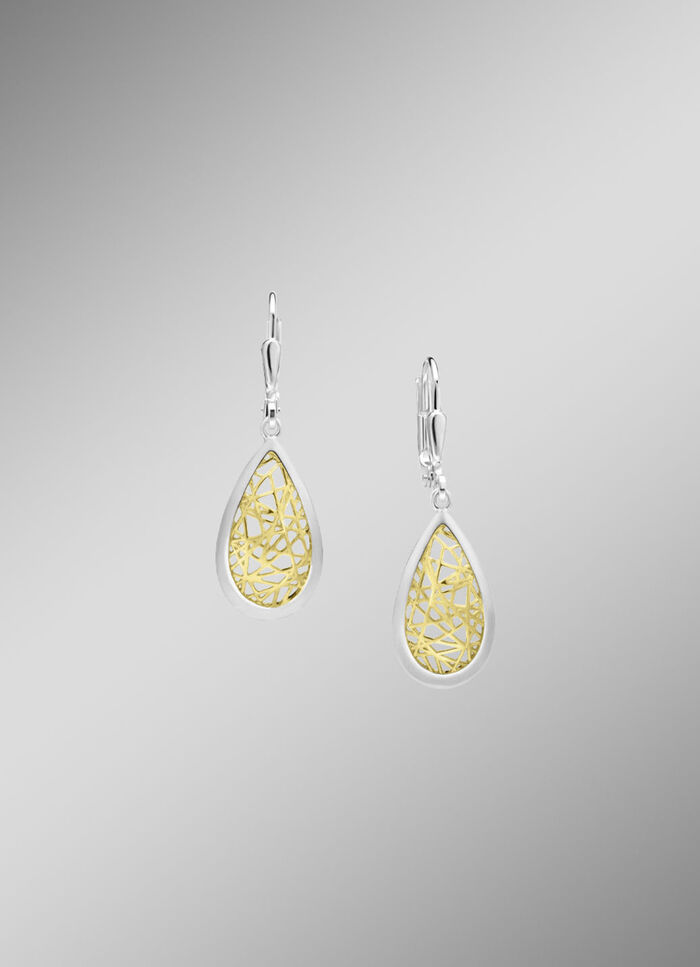 Tropfenförmige Ohrringe mit kunstvollem Bicolor-Design 