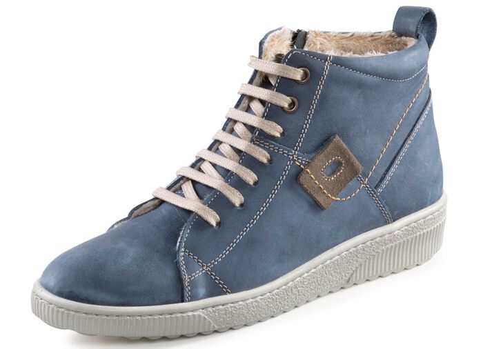 ELENA EDEN Schn&uuml;r-Bootie aus Nubukleder, mit Leder-Applikation JEANS