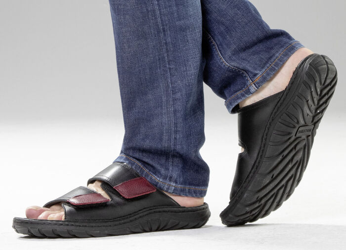 GINO GALANTE, klassische Herren-Pantoletten, aus Leder SCHWARZ-CHIANTI